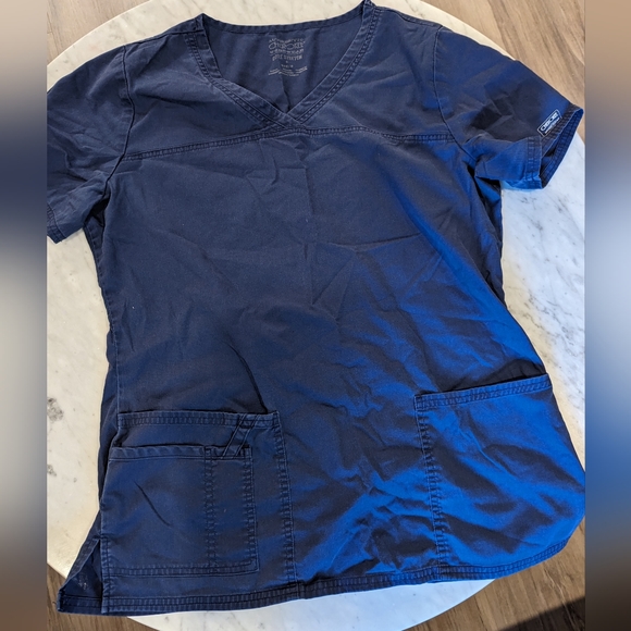 Cherokee workwear core stretch scrub top, navy blue - Picture 2 of 4